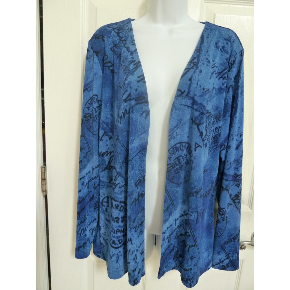 NWOT ADDITIONS BY CHICO'S Sz 2=Large Open Front Cardigan Postcard Design